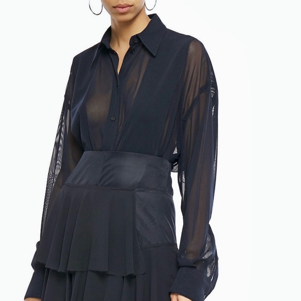 Victoria Beckham Dark Navy Paneled Tulle Shirt New With Tags